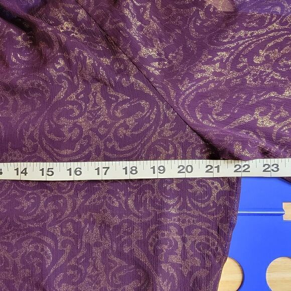 Cache Metallic Cold Shoulder Blouse Purple Gold Size Medium - Picture 8 of 16